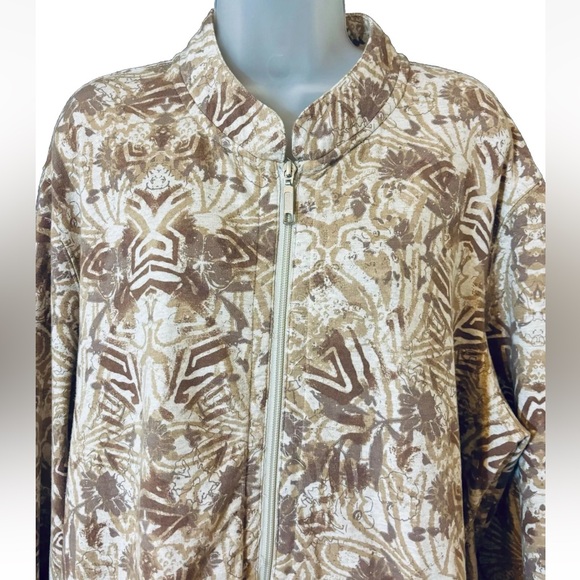 Westbound Womens XL Boho Neutral Print Zip Up Lightweight Jacket Pockets - Picture 2 of 11